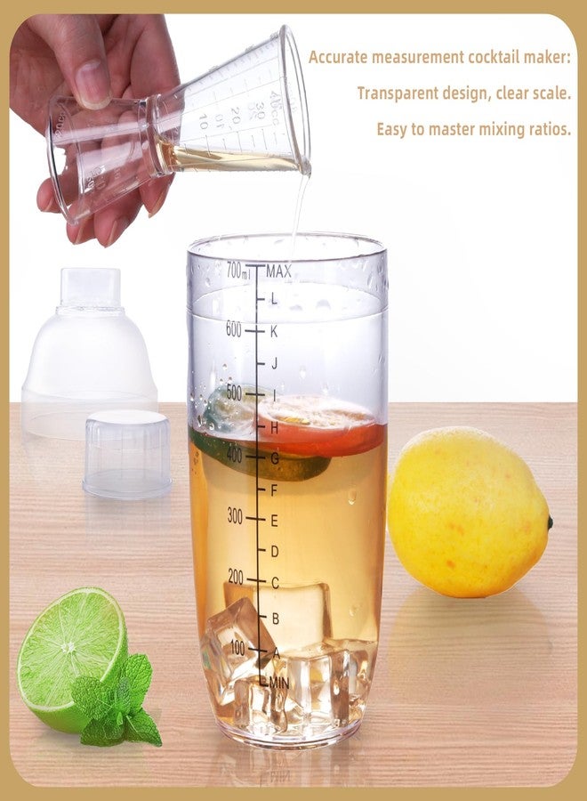 WELKOR Plastic Bar Cocktail Shaker with Measuring Jigger Set,Hand Drink Mixer Boba Tea Shaker Cup with Scales,Bar Tool Transparent Protein(350ML) - Image 3